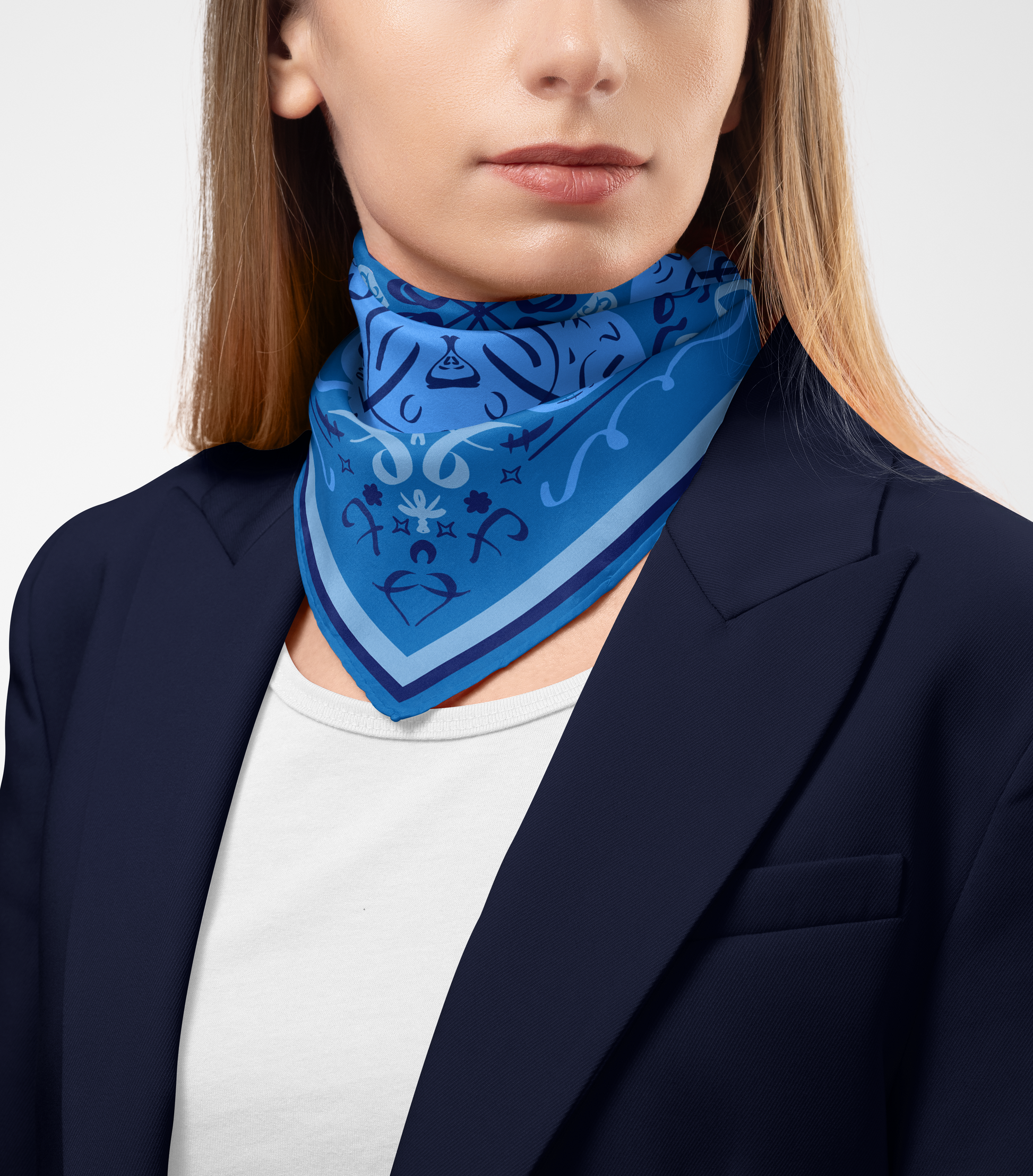 Foulard en soie STANLEY porté autour du cou, Charlie Loonie