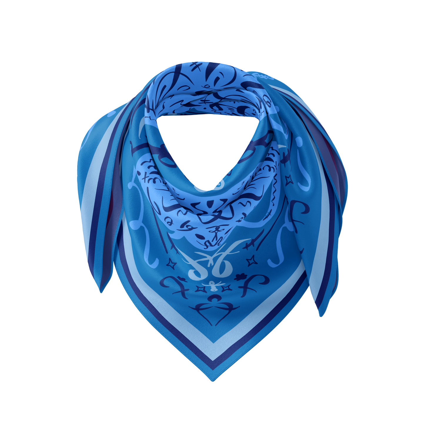 Foulard, accessoire mode en soie, tons de bleus, design Charlotte Ronfaut, Charlie Loonie